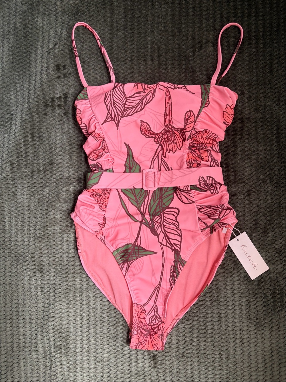 NWT Hutch Pink/Peach Floral Belted One-Piece Swimsuit Women’s Small